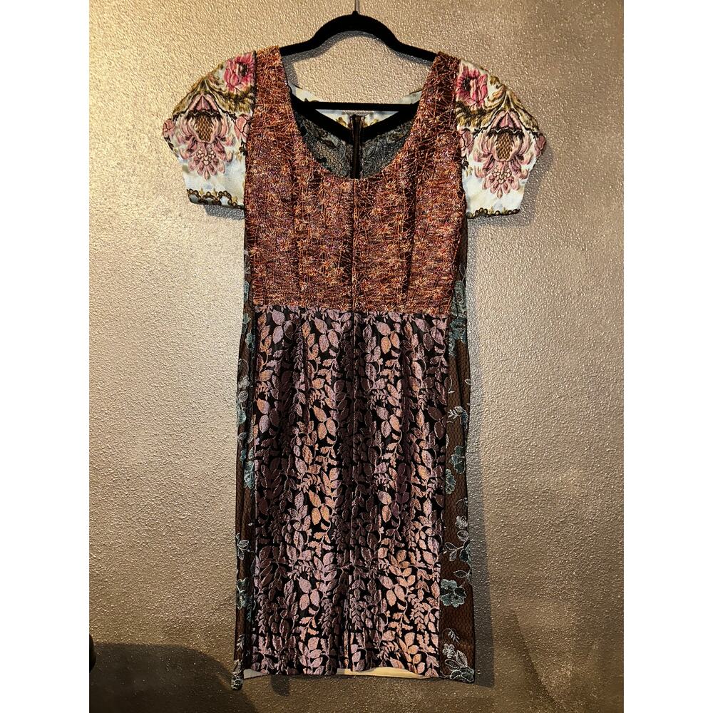 Anthropologie Floral Patchwork Midi Dress in Brown, Pink & Cream